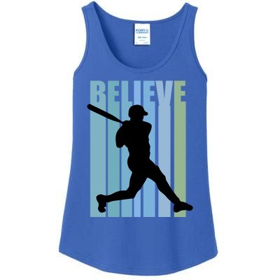 Believe Baseball Motivational Hitting Ball Retro Cool Great Gift Ladies Essential Tank