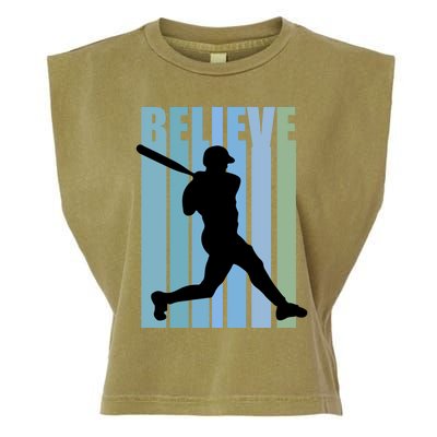 Believe Baseball Motivational Hitting Ball Retro Cool Great Gift Garment-Dyed Women's Muscle Tee