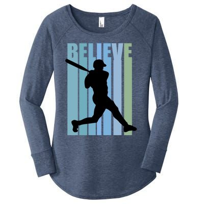 Believe Baseball Motivational Hitting Ball Retro Cool Great Gift Women's Perfect Tri Tunic Long Sleeve Shirt