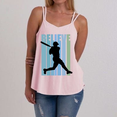 Believe Baseball Motivational Hitting Ball Retro Cool Great Gift Women's Strappy Tank