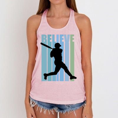 Believe Baseball Motivational Hitting Ball Retro Cool Great Gift Women's Knotted Racerback Tank