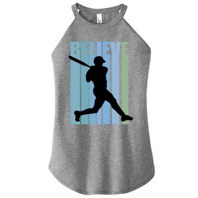 Believe Baseball Motivational Hitting Ball Retro Cool Great Gift Women's Perfect Tri Rocker Tank