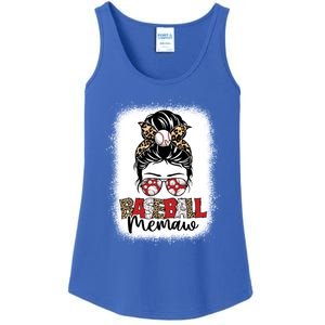 Bleached Baseball Memaw Leopard Messy Bun Mothers Day Gift Ladies Essential Tank