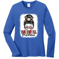 Bleached Baseball Memaw Leopard Messy Bun Mothers Day Gift Ladies Long Sleeve Shirt