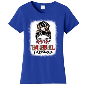 Bleached Baseball Memaw Leopard Messy Bun Mothers Day Gift Women's T-Shirt