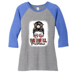 Bleached Baseball Memaw Leopard Messy Bun Mothers Day Gift Women's Tri-Blend 3/4-Sleeve Raglan Shirt