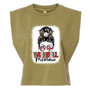 Bleached Baseball Memaw Leopard Messy Bun Mothers Day Gift Garment-Dyed Women's Muscle Tee