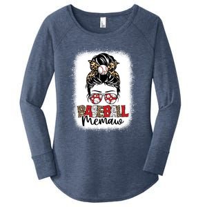 Bleached Baseball Memaw Leopard Messy Bun Mothers Day Gift Women's Perfect Tri Tunic Long Sleeve Shirt