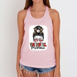 Bleached Baseball Memaw Leopard Messy Bun Mothers Day Gift Women's Knotted Racerback Tank