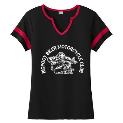 Bigfoot Biker Motorcycle Squatchy Sasquatch Ladies Halftime Notch Neck Tee