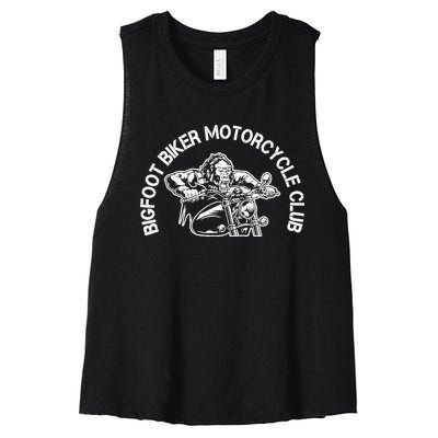 Bigfoot Biker Motorcycle Squatchy Sasquatch Women's Racerback Cropped Tank