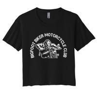 Bigfoot Biker Motorcycle Squatchy Sasquatch Women's Crop Top Tee