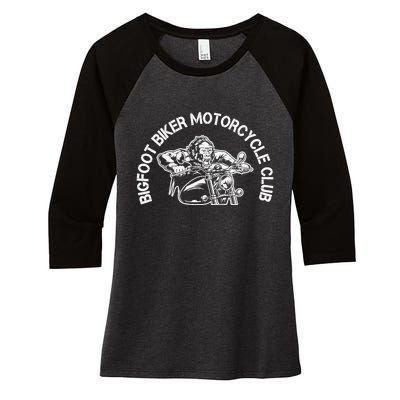 Bigfoot Biker Motorcycle Squatchy Sasquatch Women's Tri-Blend 3/4-Sleeve Raglan Shirt