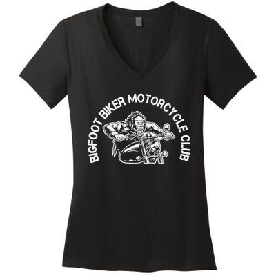 Bigfoot Biker Motorcycle Squatchy Sasquatch Women's V-Neck T-Shirt