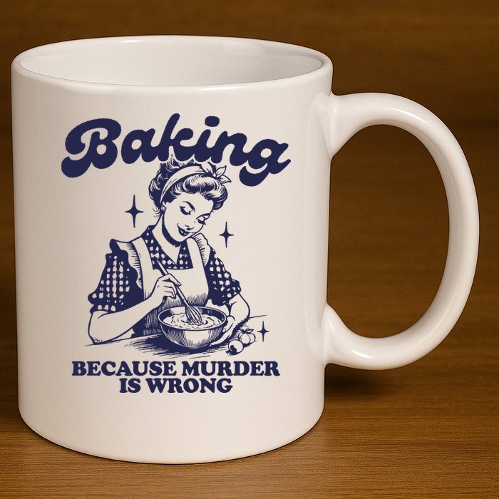 Baking Because Murder Is Wrong 11oz C Handle Ceramic Mug