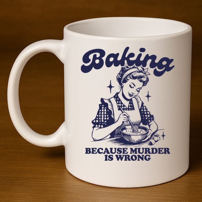Baking Because Murder Is Wrong 11oz C Handle Ceramic Mug