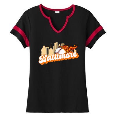 Baltimore Baseball Minimal City Skyline Ladies Halftime Notch Neck Tee