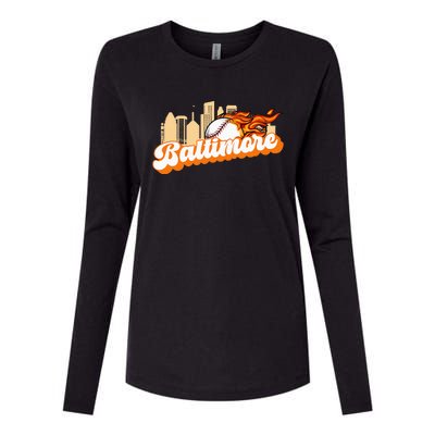 Baltimore Baseball Minimal City Skyline Womens Cotton Relaxed Long Sleeve T-Shirt