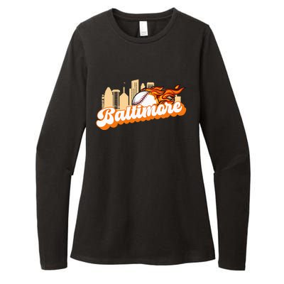 Baltimore Baseball Minimal City Skyline Womens CVC Long Sleeve Shirt