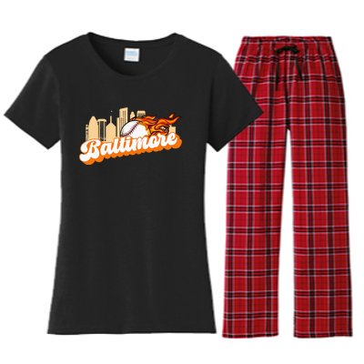 Baltimore Baseball Minimal City Skyline Women's Flannel Pajama Set