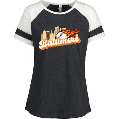 Baltimore Baseball Minimal City Skyline Enza Ladies Jersey Colorblock Tee