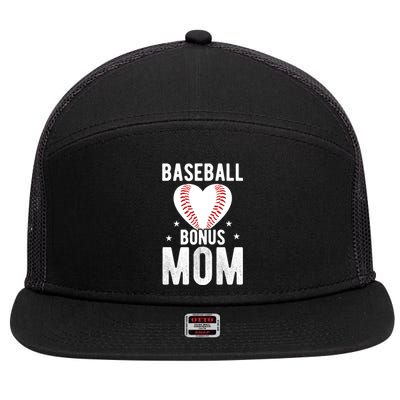 Baseball Bonus Mom Step Mom Ball Heart Team Mother's Day Funny Gift 7 Panel Mesh Trucker Snapback Hat