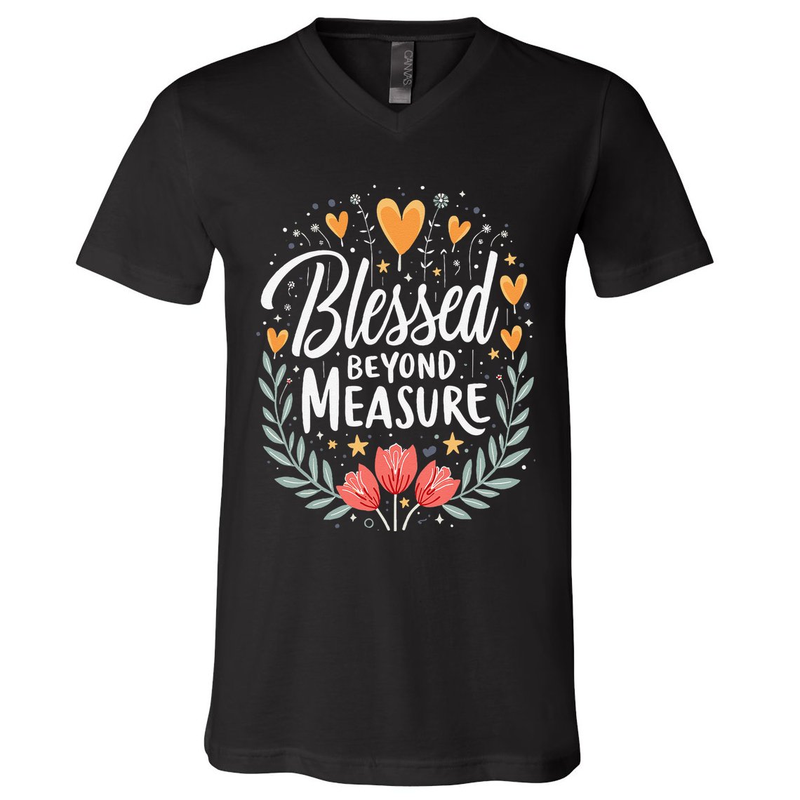 Blessed Beyond Measure Cute Floral Christian V-Neck T-Shirt