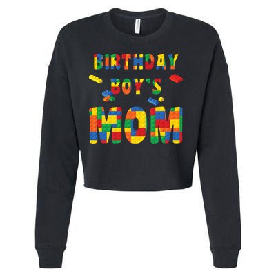 Building Block Mom Of Birthday Boy Cropped Pullover Crew