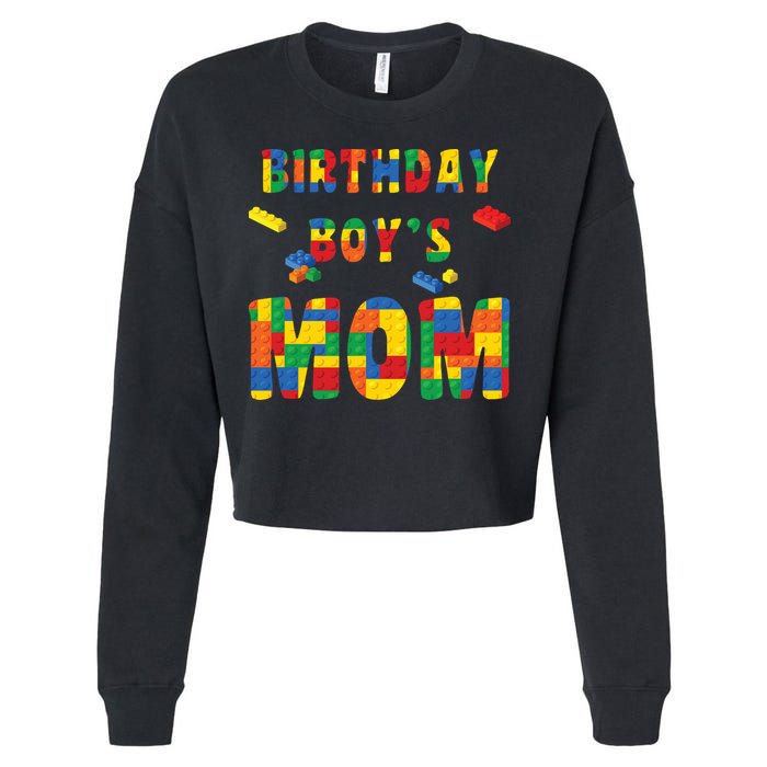 Building Block Mom Of Birthday Boy Cropped Pullover Crew
