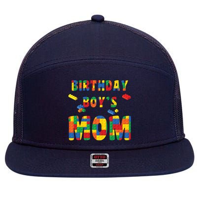 Building Block Mom Of Birthday Boy 7 Panel Mesh Trucker Snapback Hat