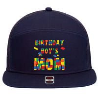 Building Block Mom Of Birthday Boy 7 Panel Mesh Trucker Snapback Hat