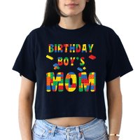 Building Block Mom Of Birthday Boy Crop Top