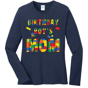 Building Block Mom Of Birthday Boy Ladies Long Sleeve Shirt