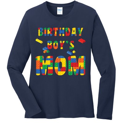 Building Block Mom Of Birthday Boy Ladies Long Sleeve Shirt