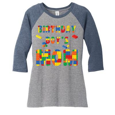 Building Block Mom Of Birthday Boy Women's Tri-Blend 3/4-Sleeve Raglan Shirt