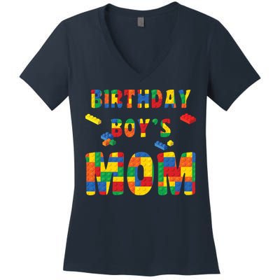 Building Block Mom Of Birthday Boy Women's V-Neck T-Shirt