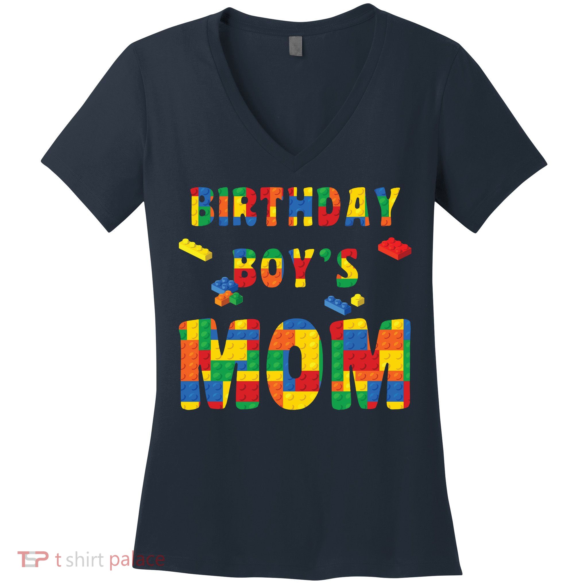Building Block Mom Of Birthday Boy Women's V-Neck T-Shirt