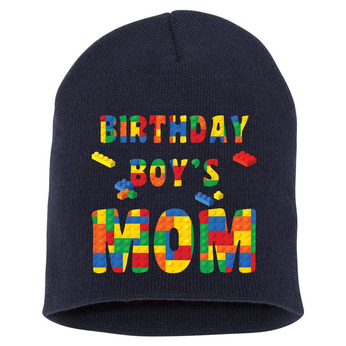 Building Block Mom Of Birthday Boy Short Acrylic Beanie