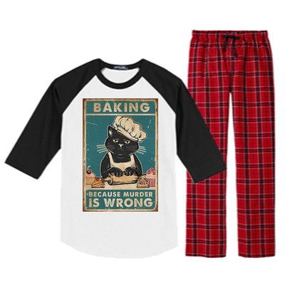 Baking Because Murder Is Wrong Black Cat Funny Cat Raglan Sleeve Pajama Set