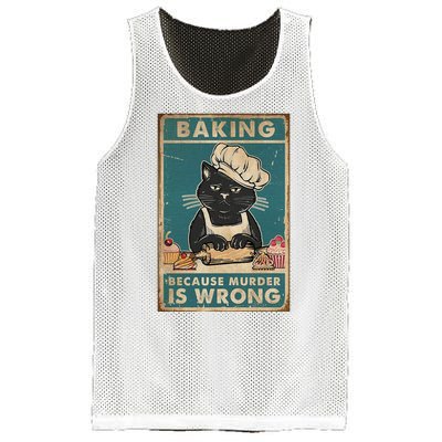 Baking Because Murder Is Wrong Black Cat Funny Cat Mesh Reversible Basketball Jersey Tank