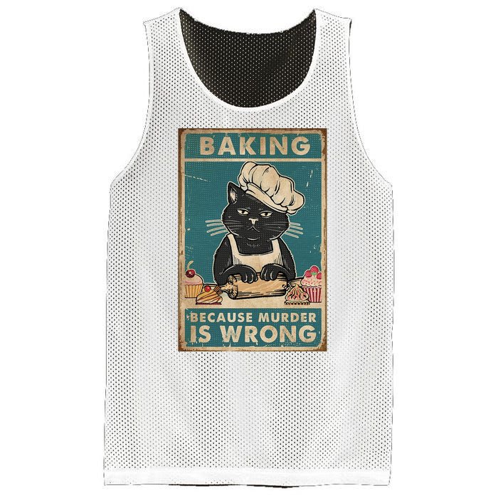 Baking Because Murder Is Wrong Black Cat Funny Cat Mesh Reversible Basketball Jersey Tank