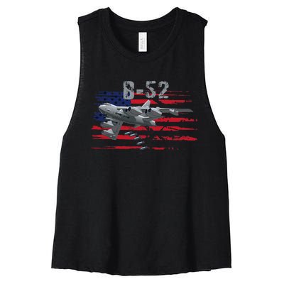 B52 Buff Military Airplane Flag Women's Racerback Cropped Tank