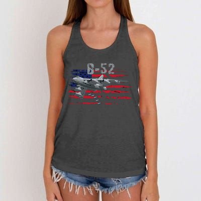 B52 Buff Military Airplane Flag Women's Knotted Racerback Tank