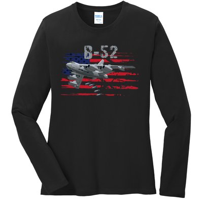 B52 Buff Military Airplane Flag Ladies Long Sleeve Shirt