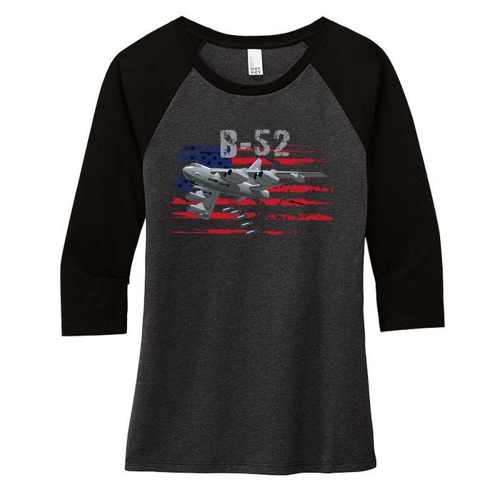 B52 Buff Military Airplane Flag Women's Tri-Blend 3/4-Sleeve Raglan Shirt