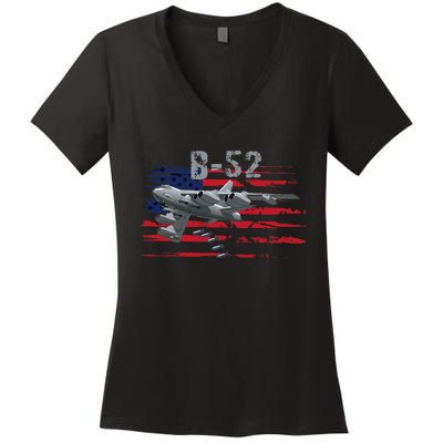 B52 Buff Military Airplane Flag Women's V-Neck T-Shirt