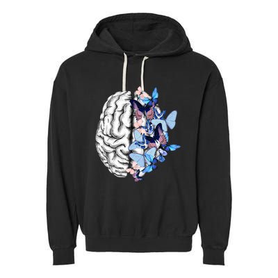 Blue Butterflies Mental Health Brain Psychology Garment-Dyed Fleece Hoodie