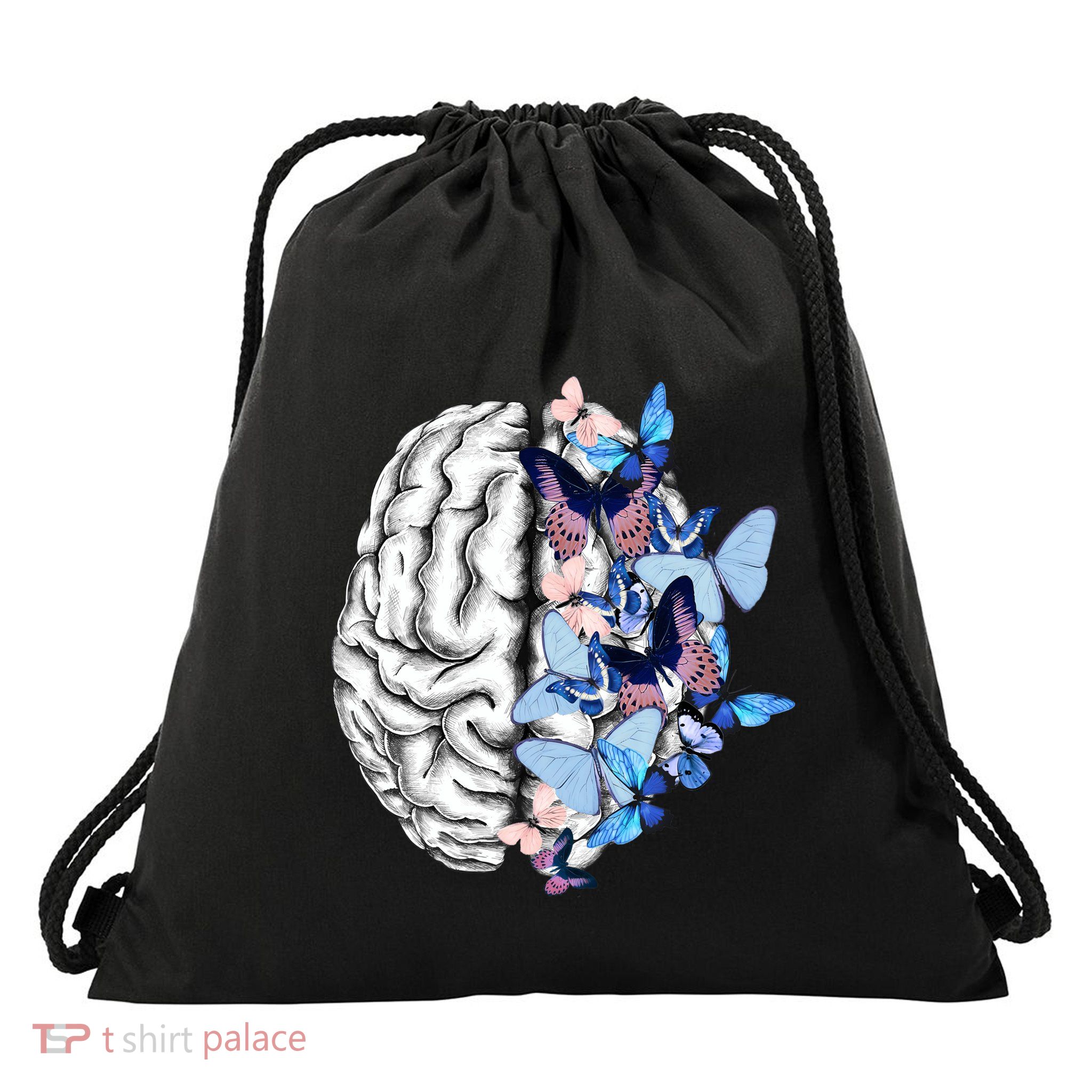 Blue Butterflies Mental Health Brain Psychology Drawstring Bag