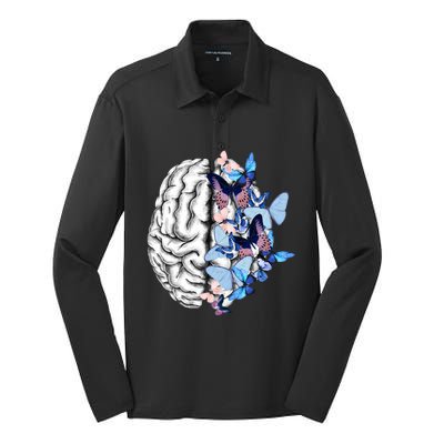 Blue Butterflies Mental Health Brain Psychology Silk Touch Performance Long Sleeve Polo