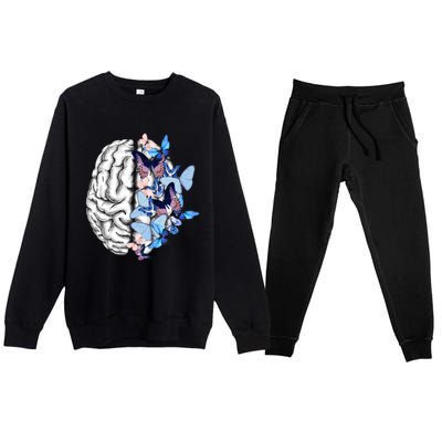 Blue Butterflies Mental Health Brain Psychology Premium Crewneck Sweatsuit Set